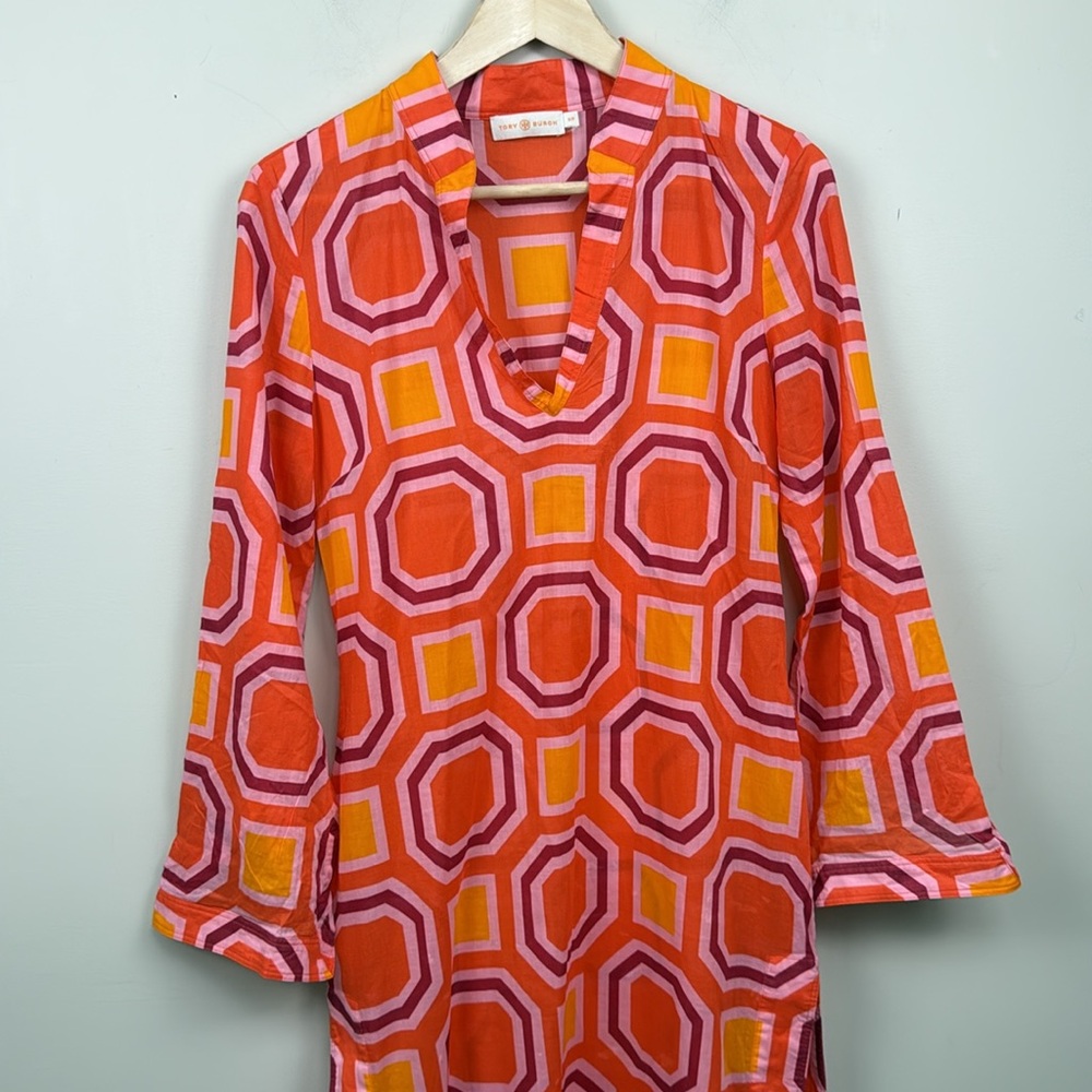 TORY BURCH V NECK colourful long sleeve swim cover lightweight EUC - Picture 3 of 9